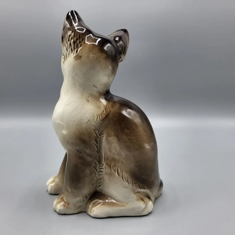 Vtg Mid Century Nippon Yoko Boeki Brown Ceramic Kitty Cat MCM Made in Japan